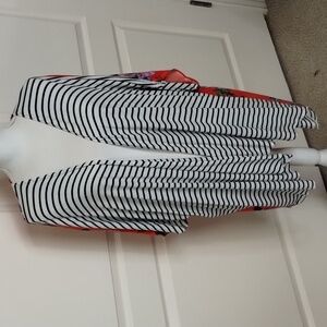 Veveret stripes and floral open kimono duster size large black/white/red